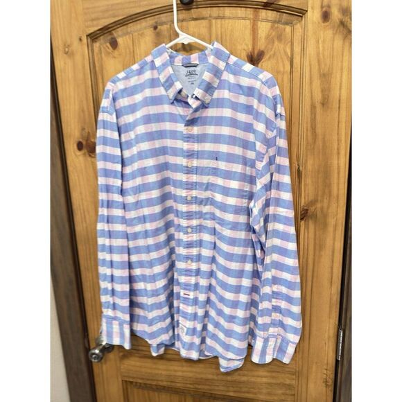 Izod Saltwater Relaxed Classic Fit‎ Pink Blue White Button Up Size XXL - Picture 1 of 3